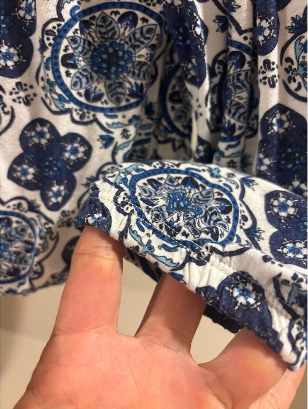 Blue & White Boho Peasant Crop Top H&M Size L - Picture 4 of 6